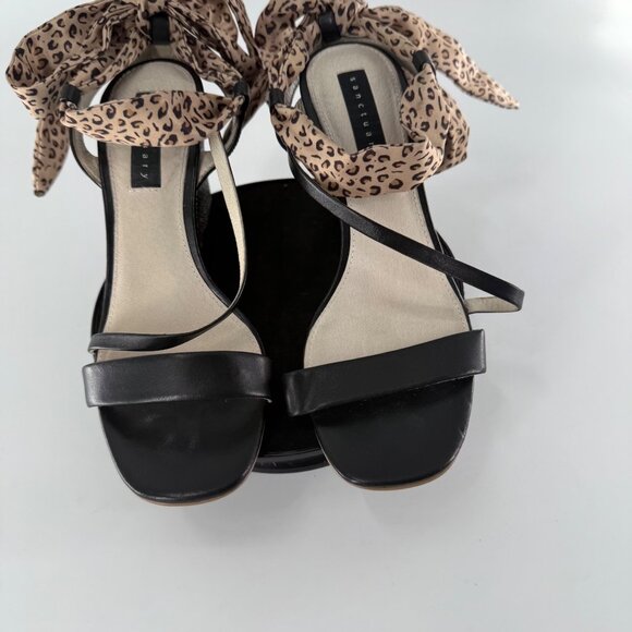 Sanctuary Whimsy 7M Black Leather Upper Wedge Sandals W/ Leopard Scarf Strap - Picture 9 of 11